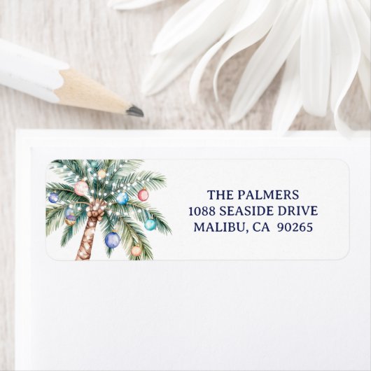 Palm Tree Christmas Tree Return Address ラベル (インサイチュ)