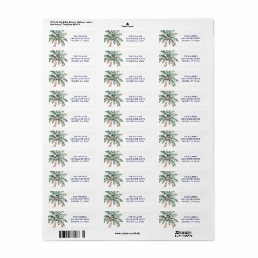 Palm Tree Christmas Tree Return Address ラベル (フルシート)