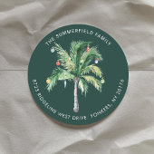Palm Tree Coastal Christmas Return Address ラウンドシール
