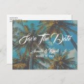 Palm Tree Destinationビーチ結婚式日付の保存 案内ポストカード (正面/裏面)