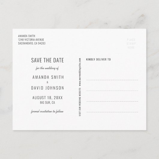 Palm Tree Destinationビーチ結婚式日付の保存 案内ポストカード (裏面)