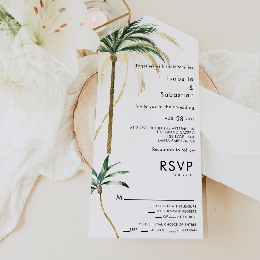 Palm Tree Destination Entree Choice RSVP 結婚's オールインワン招待状
