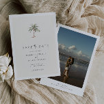 Palm Tree Destination Wedding Photo Save The Date 招待状<br><div class="desc">熱帯水色のヤシの木、ビーチ結婚式写真の日付を保存。</div>