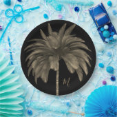Palm Tree Elegant Retro Chic Black ペーパープレート (パーティー)