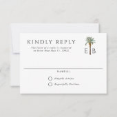 Palm Tree Elegant Tropical Monogram Wedding 出欠カード (正面)