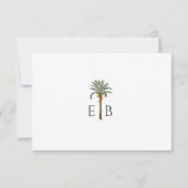 Palm Tree Elegant Tropical Monogram Wedding 出欠カード (裏面)