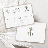 Palm Tree Elegant Tropical Monogram Wedding 出欠カード