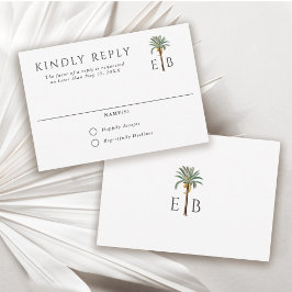 Palm Tree Elegant Tropical Monogram Wedding 出欠カード