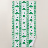 Palm Tree Greek Key Stripe – Green Coastal Preppy ビーチタオル (正面)
