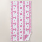 Palm Tree Greek Key Stripe – Pink Coastal Preppy ビーチタオル (正面)