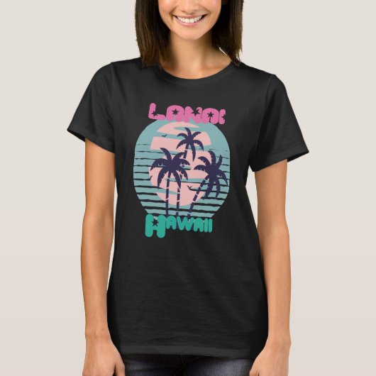 Palm tree Hawaii Lanai Vacation Beach Ocean Tシャツ (正面)