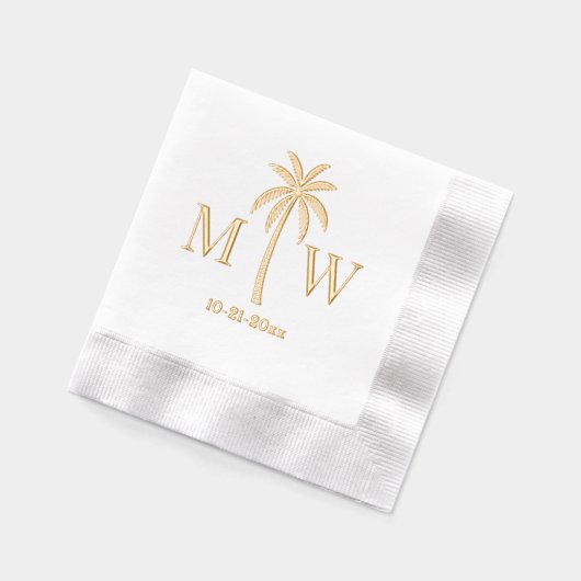 Palm Tree Initial Couple Wedding Monogram Date #5 箔ナプキン (左)