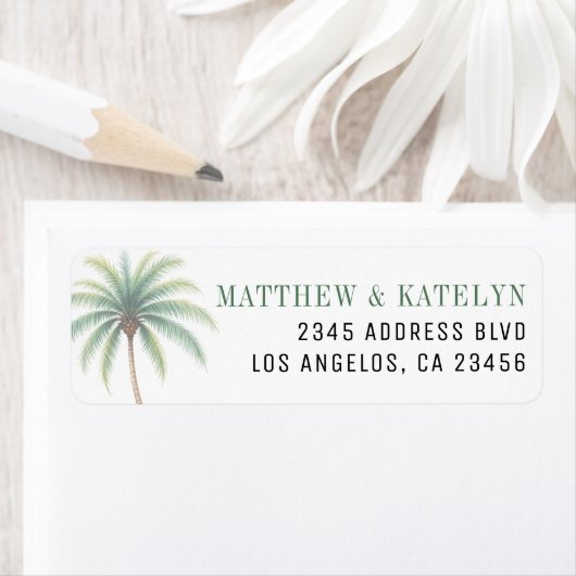Palm Tree Island Destination Green Wedding ラベル (インサイチュ)