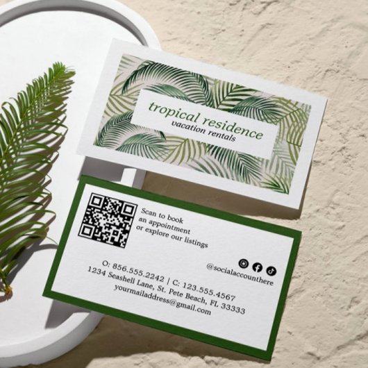 Palm tree leaves tropical Island COASTAL 名刺