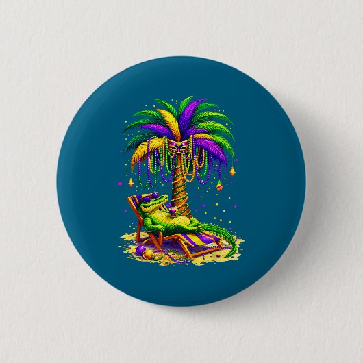 Palm Tree Mardi Gras Hawaiian Trocal Louisiana All 缶バッジ (正面)