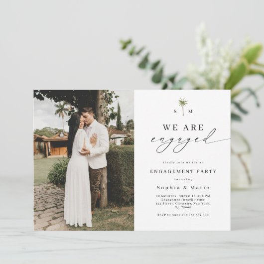 Palm Tree Monogram Beach Engagement Party 招待状 (スタンド正面)