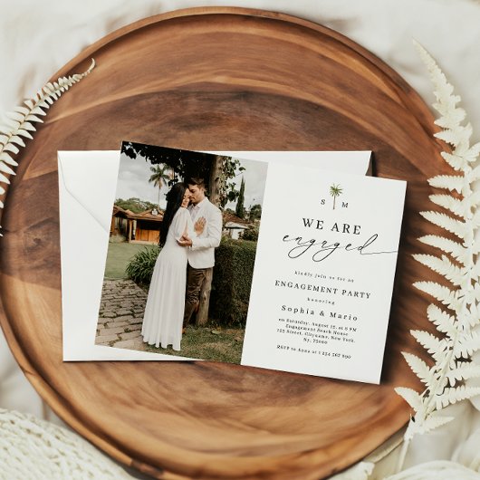 Palm Tree Monogram Beach Engagement Party 招待状