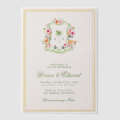 Palm Tree Monogram Crest Vellum Beach Wedding ベラム紙招待状 (正面)