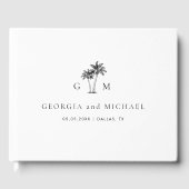 Palm Tree Monogram Elegant Beach Wedding ゲストブック (正面)