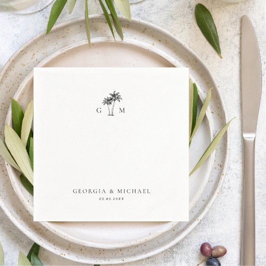 Palm Tree Monogram Tropical Destination Wedding スタンダードカクテルナプキン