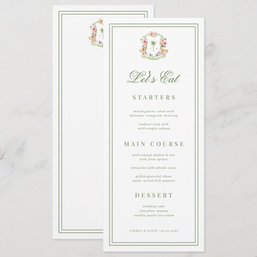 Palm Tree Monogram Tropical Wedding Menu Card 招待状 (正面/裏面)