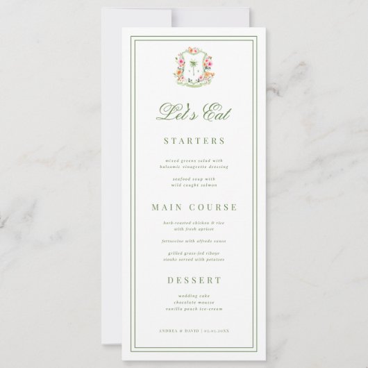 Palm Tree Monogram Tropical Wedding Menu Card 招待状 (正面)