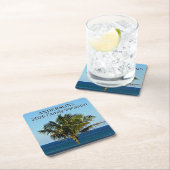 Palm Tree Ocean View | Family Name & Trip Year スクエアペーパーコースター (インサイチュ)