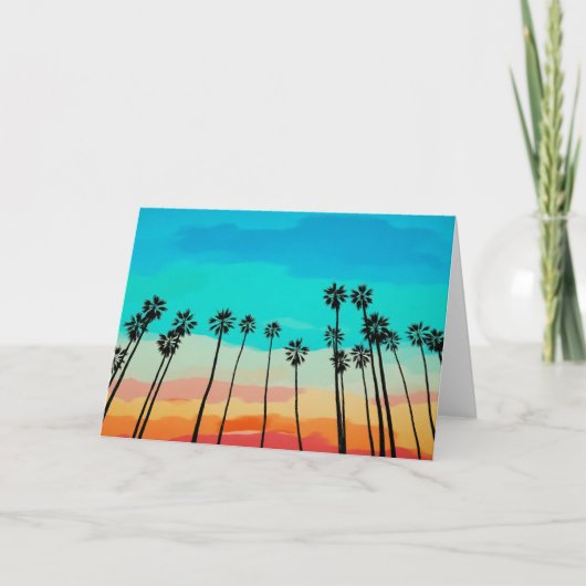 Palm Tree Rainbow Sunset Watercolor カード (正面)