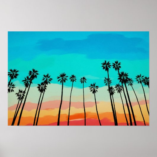 Palm Tree Rainbow Sunset Watercolor ポスター (正面)