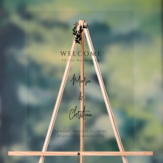 Palm Tree Scriptエレガントの結婚歓迎 アクリルサイン (ニュートラル)