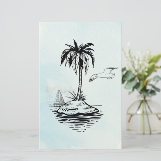 Palm Tree & Seagull on notes 便箋 (スタンド正面)