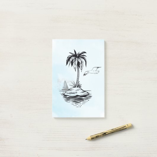 Palm Tree & Seagull on Post-it notes ポストイット (デスク上)