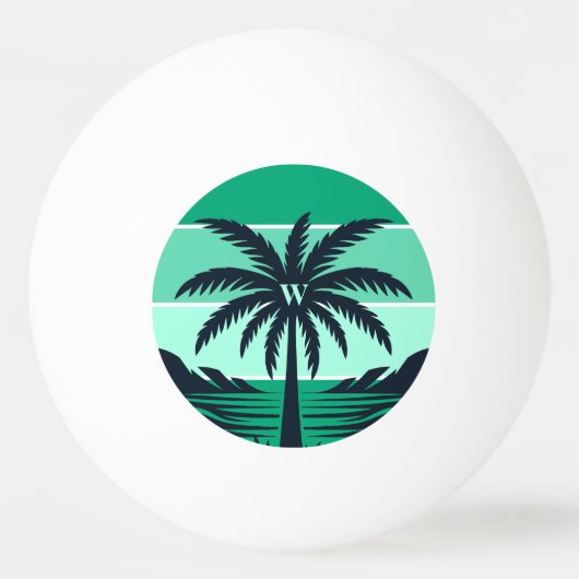 Palm Tree Silhouette Black Striped Green Monogram 卓球ボール (正面)
