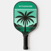 Palm Tree Silhouette Tropical Green Monogram ピックルボールラケット (正面)