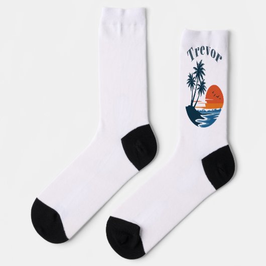 Palm Tree Sunset Beach Crew Socks ソックス (左)