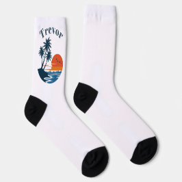 Palm Tree Sunset Beach Crew Socks ソックス