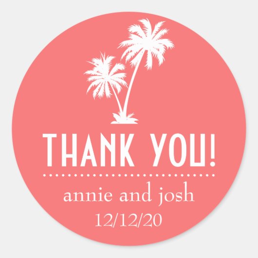Palm Tree Thank You Labels (Coral) ラウンドシール (正面)