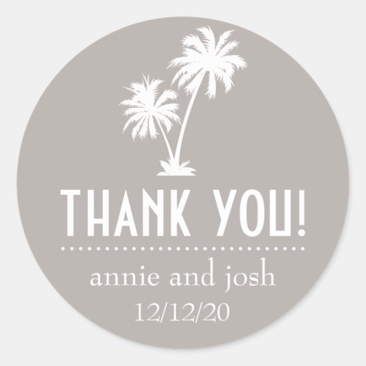 Palm Tree Thank You Labels (Sand Taupe Gray) ラウンドシール (正面)