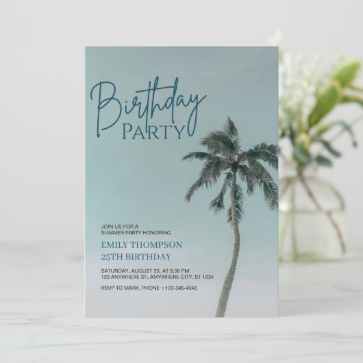 Palm Tree Tropical Beach Birthday Party  招待状 (スタンド正面)