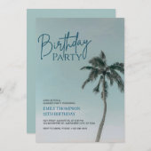 Palm Tree Tropical Beach Birthday Party  招待状 (正面/裏面)