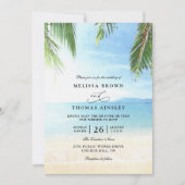 Palm Tree Tropical Island Beach QR Code Wedding 招待状 (正面)