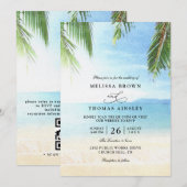Palm Tree Tropical Island Beach QR Code Wedding 招待状 (正面/裏面)