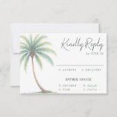 Palm Tree Tropical Island Watercolor Green Wedding 出欠カード (正面)