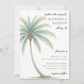 Palm Tree Tropical Island Watercolor Green Wedding 招待状 (正面)