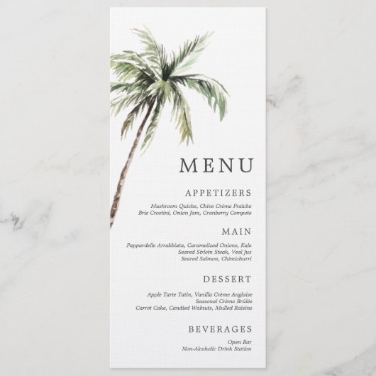 Palm Tree Tropical | Minimal Wedding Serif Menu 招待状 (正面)