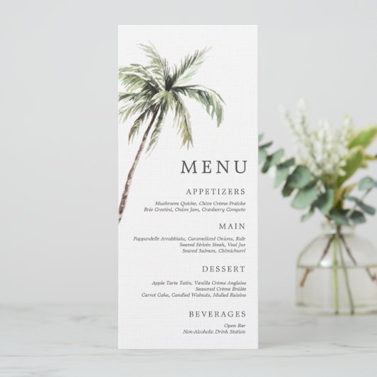 Palm Tree Tropical | Minimal Wedding Serif Menu 招待状 (スタンド正面)