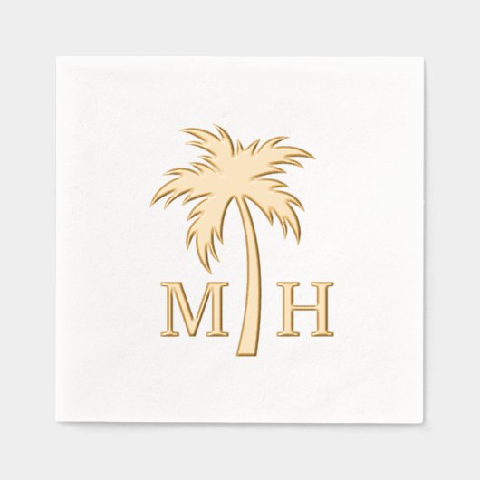 Palm Tree Wedding Monogram 箔ナプキン (正面)