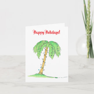 Palm Tree with Holiday Lights "Happy Holidays" カード