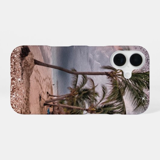 Palm TreesとStormyビーチ iPhone 16ケース (裏面横)