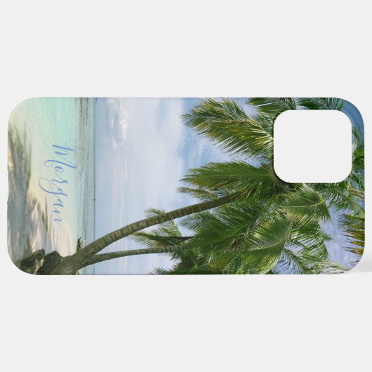 Palm Trees、写真、名前Blue Script iPhoneケース (裏面横)